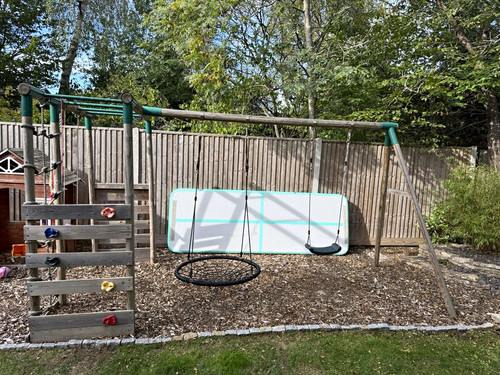 Wooden outdoor kids swing set - wooden,